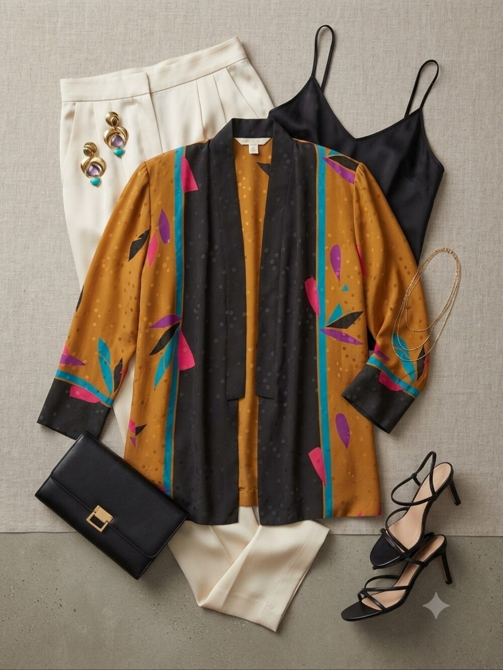 Vintage Hanae Mori 100% Silk Gold Black Statement Jacket
